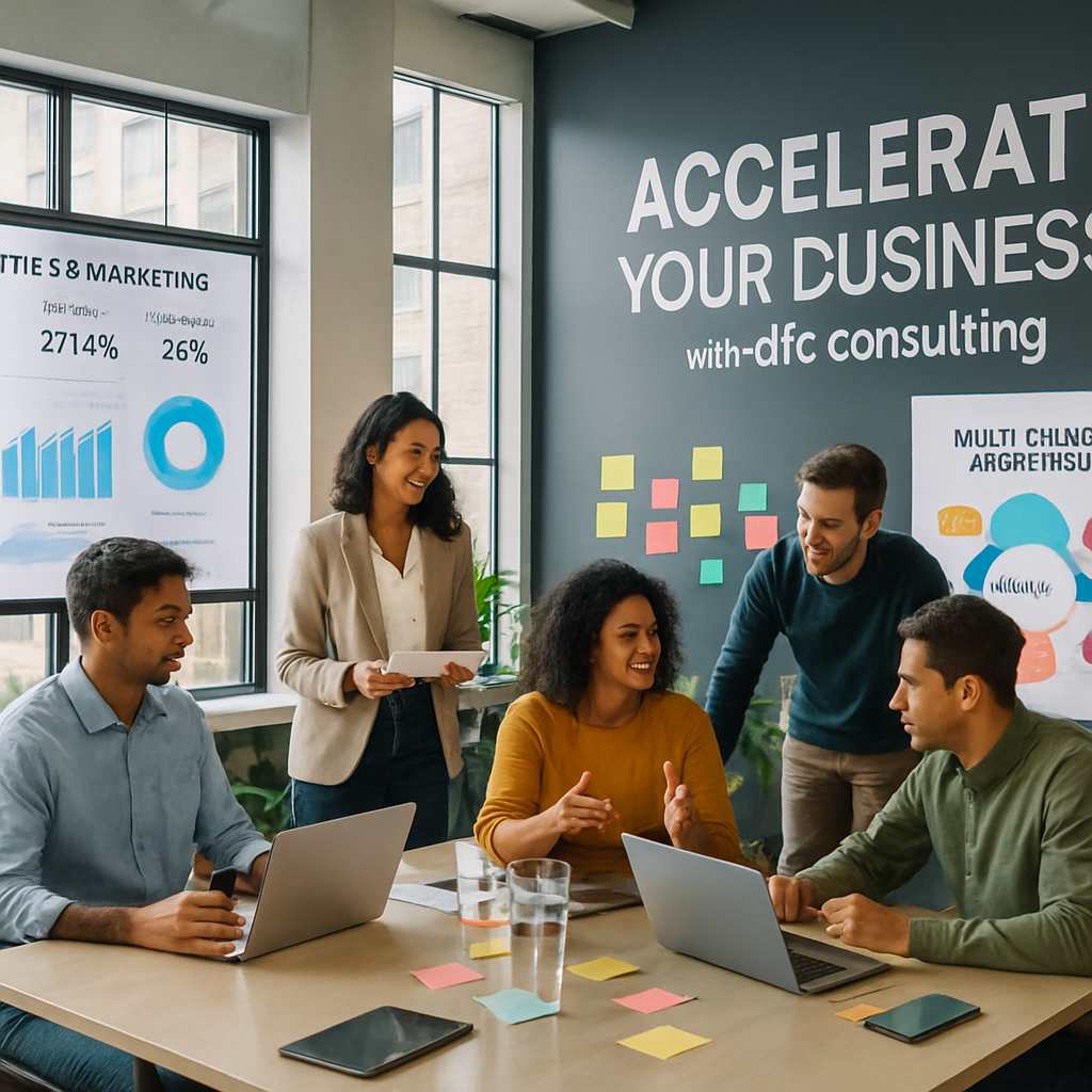 The image depicts a sleek modern office space filled with professionals engaged in dynamic collaboration Include 2 brown skin people latino indian La The image depicts a sleek modern office space filled with professionals engaged in dynamic collaboration Include 2 brown skin people latino indian La